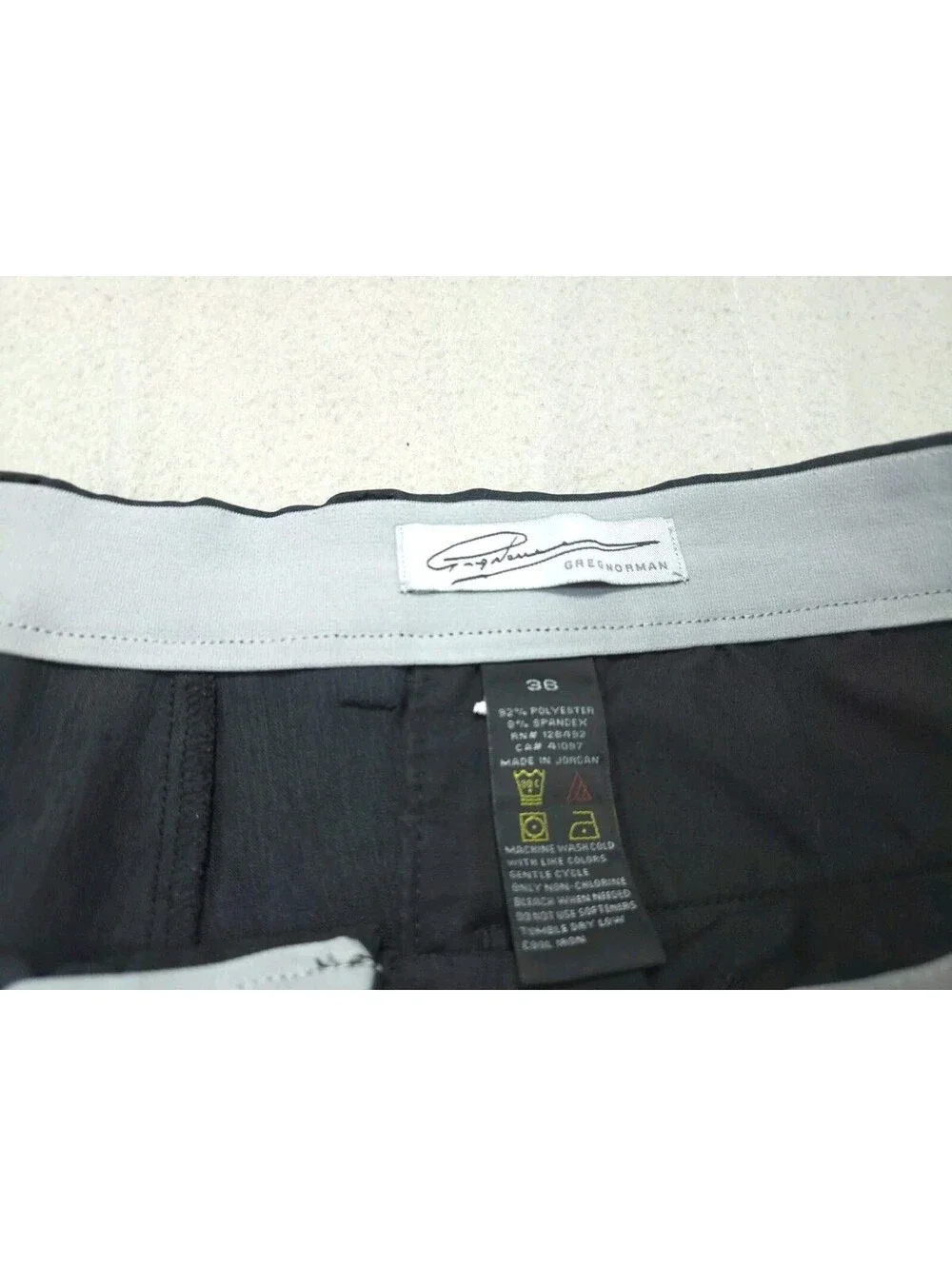 Greg Norman Mens Shorts 36 Black Golf Performance Stretch Shark Logo Chino Flat